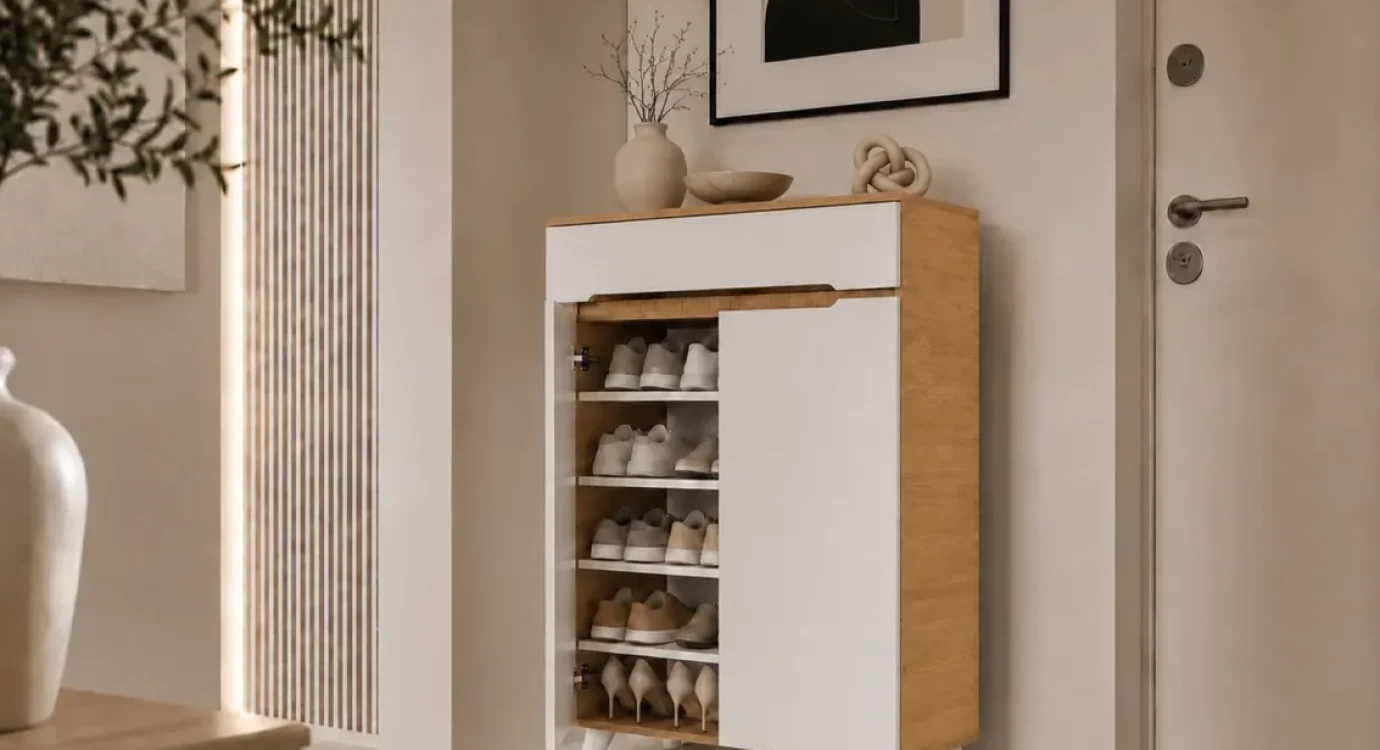 Porte chaussures CRISTAL porte ouverte avec chaussures
